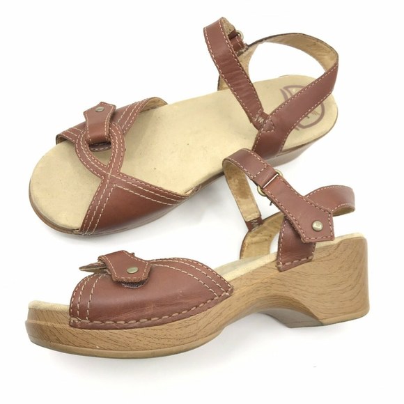 Dansko Shoes - DANSKO Sandals 39 Leather Comfort Wooden Wedge